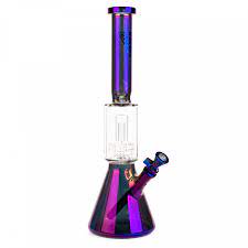 Red Eye Tek 16" Bongs - 16" Tall Blue Metallic Terminator Finish Dual Chamber Beaker Tube W/Matrix Perc